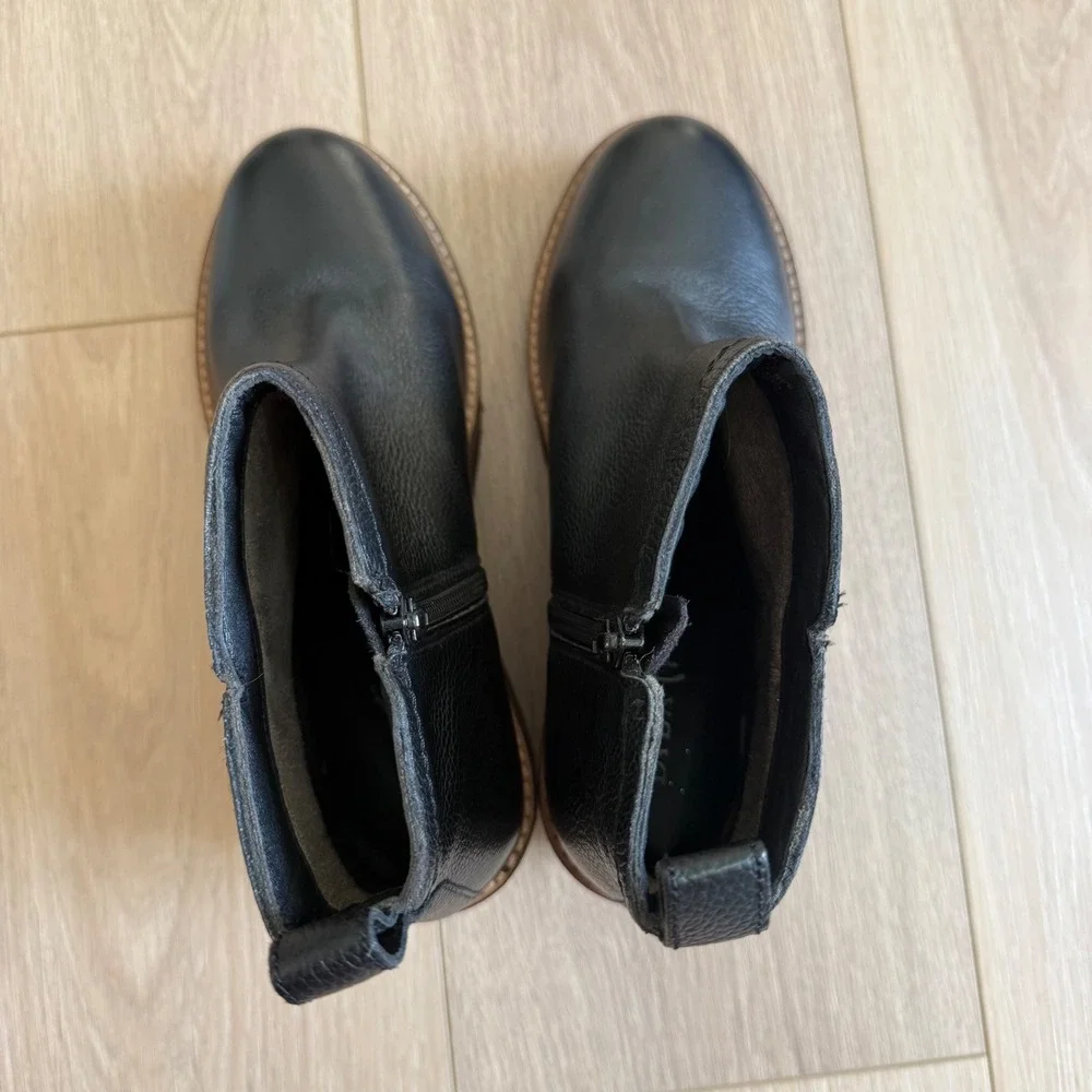 KK Diba True Comet Ride‎ Black Leather Wedge Platform Ankle Boots 8M 37115
